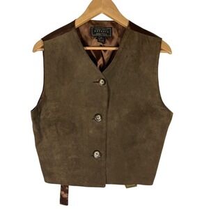 VTG EXPRESS Dark Brown Suede Women's Vest‎ Size Medium 100% Leather